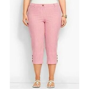 NWT Talbots The Perfect Skimmer Red White Seersucker Capri Pants Plus Size 24W